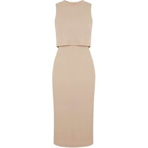 Topshop Ribbed Cutout Tan Bodycon Dress